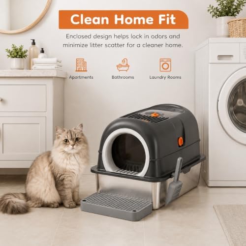 Stainless Steel Litter Box 23.6", Enclosed Dual Entry XL - Image 2