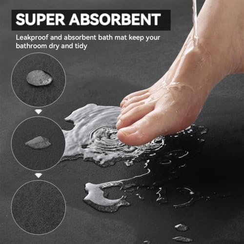 MontVoo -Bath Mat-Rubber Backing Non Slip Quick Dry Absorbent Thin Bathroom - Image 3