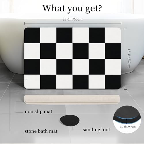 THMINS Black and White Checkered Stone Bath Mat - Image 4