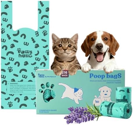 Dog Poop Bags Rolls with Handles, 18 Rolls 216 Counts, Extra Thick Leak Proof by PAWSHOLIC