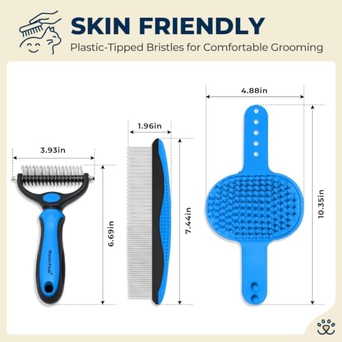 3-in-1 Pet Grooming Kit Rake Metal Comb & Bath Brush Blue - Image 5