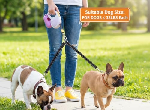 Double Dog Leash for Walking 2 Small Dogs, Dual Retractable 9.8ft Extendable - Image 6