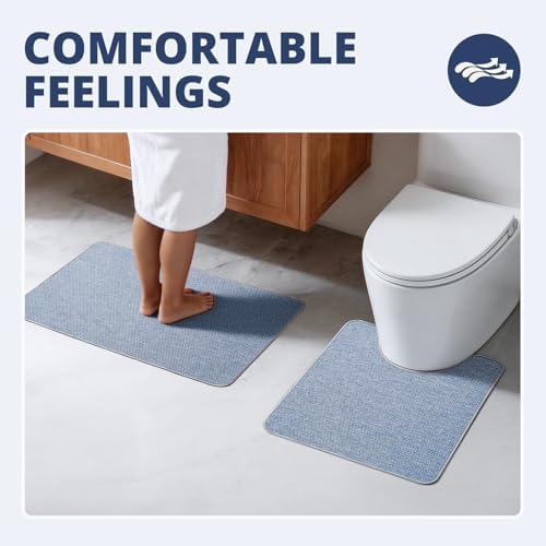 Bathroom Rugs Sets 2 Piece, Thin Bath Mat & U-Shaped Contour Toilet Rug - Image 5