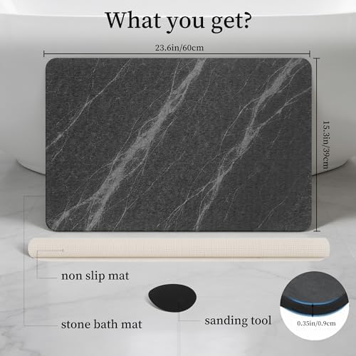 THMINS Black Marble Stone Bath Mat - Image 4