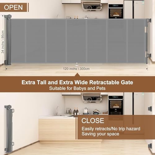 Miumoon 100 inch Reinforced Retractable Baby Gates 34 inch Tall - Image 5