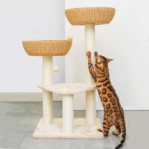 SHENGOCASE Cat Tree Tower with Rattan Wicker Basket, 2 Handwoven Large Nest - Image 2