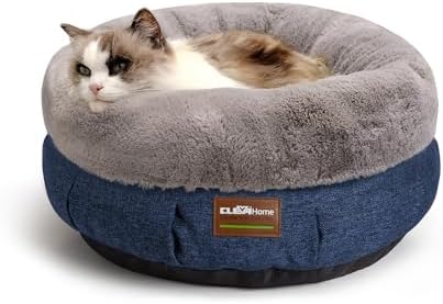 ClevaHome Calming Soft Plush Donut Cat Bed, Fluffy Round Cat Bed by ClevaHome