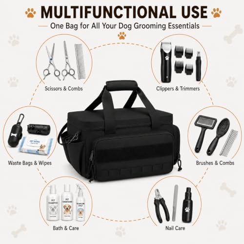 Canvas Dog Grooming Bag, 14-Inch Portable Dog Cat Tote Bag - Image 4