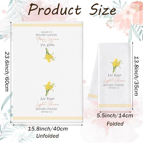 Bible Verse Floral Hand Towels, 6 Pack Christian Kitchen Dish Towels Set - Image 2