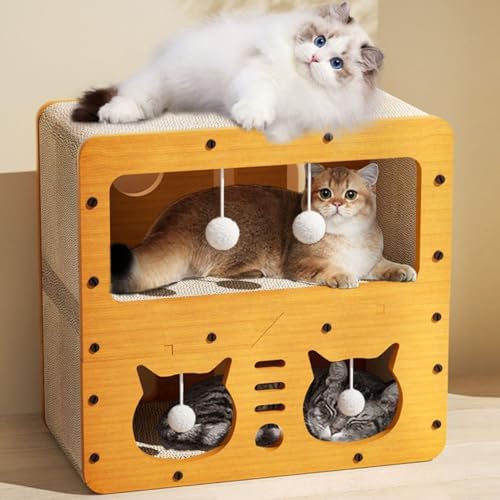 Cat Scratcher Cardboard House, 2-Tier Kitty Scratching Pad Lounger Bed by AMYESE