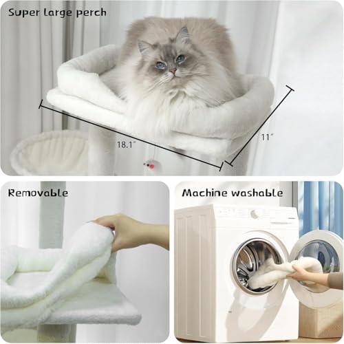 Beige 68 Inches Multi-Level Large and Tall Cat Tree Tower - Image 2
