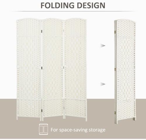 HOMCOM 3 Panel Room Divider 6 Ft Privacy Screen Hand-Woven White - Image 3