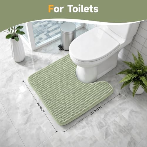 Ophanie Sage Green Toilet Rugs U-Shaped 20x20, Soft Chenille Contour Bath Mat - Image 4