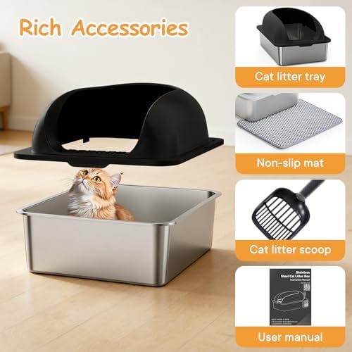 Stainless Steel Cat Litter Box, Large Metal Litter Boxes High Sides - Image 4