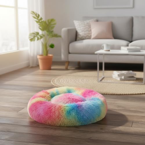 Cat Bed for Indoor Cats, Donut Washable Bed for Kittens, Small Dogs Rainbow - Image 4