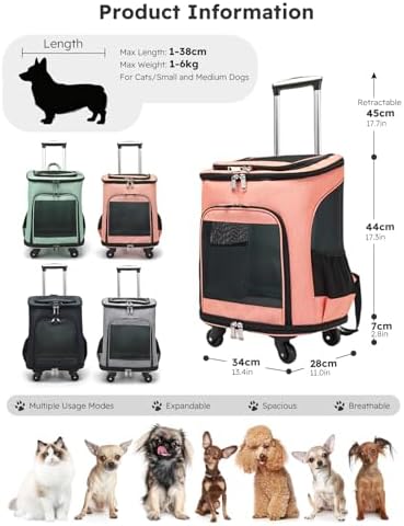 PETCUTE Wheeled Pet Carrier Backpack, Pet Travel Carrier - Image 3