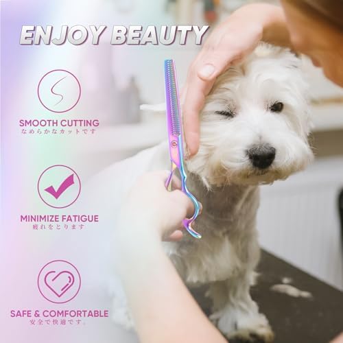 DRGSKL Rainbow Thin Tooth Dog Thinning Shears, Offset Pet Grooming Scissors - Image 2