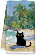 Black Cat Kitchen Towels, Coastal Beach Black Cats Decor by Unknown