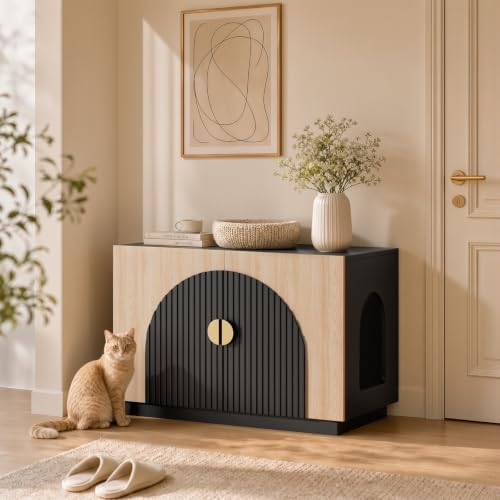 Amunrbrek Cat Litter Box Enclosure Furniture, 31.5" Arched Fluted Cabinet - Image 5
