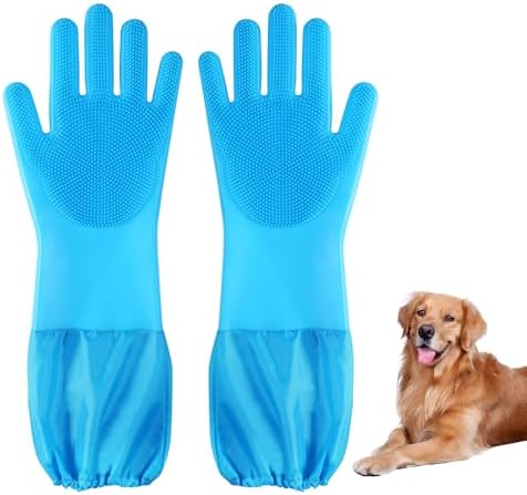 Dog washing gloves | Pet grooming gloves | Extra Long Arms 17.3in - Image 2