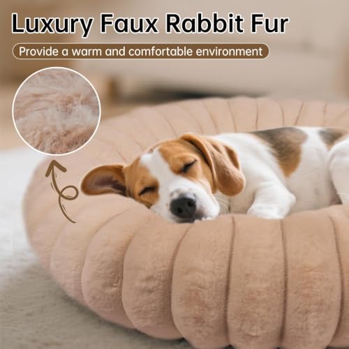 Donut Dog Beds Large Sized Dog Washable Plush Pet Bed, 36in Brown - Image 3