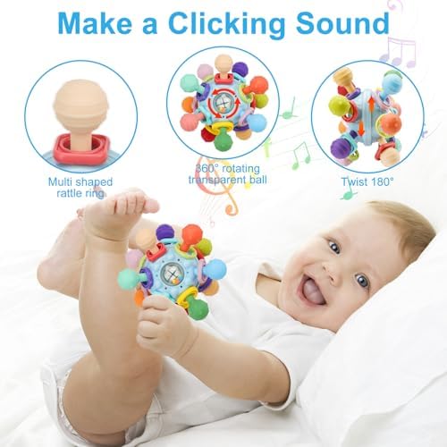 Baby Montessori Sensory Teething Toy 0-6 6-12 Months, Teether Ball & Rattle - Image 4