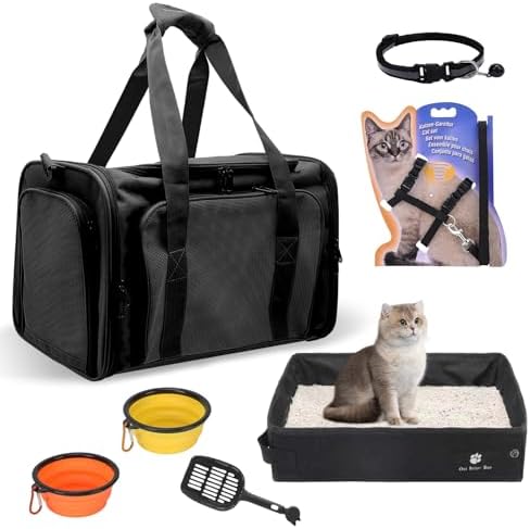 Cat Carrier with Litter Box, Cat Travel Carrier Soft Sided & Foldable Travel by JOLLJOLL