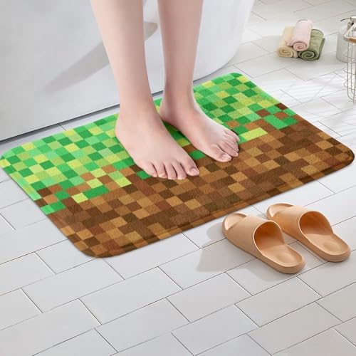 Pixelated Bathroom Rug, Video Games Gamepad Miners Non Slip Bath Mat - Image 2
