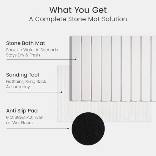 Meowoo Foldable Stone Bath Mat, 23.6"x15.3" Diatomaceous Earth Mat - Image 3