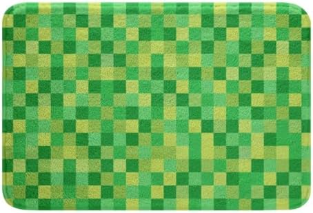 Pixelated Grid Bath Rug, Miners Lattice Games Shaggy Absorbent Non Slip Floor by Manfei