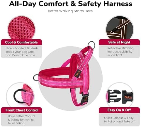 Didog No Pull Dog Harness for Large Dogs, Breathable Mesh Padded, Hot Pink - Image 6