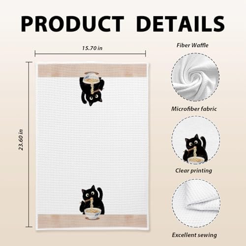 Black Cat Kitchen Dish Towels, Cat Lovers Mom Dad Lady Gifts, Funny Noodle - Image 5
