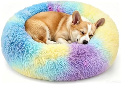 Calming Donut Dog and Cat Bed for Indoor Cats, Anti-Anxiety Round Fluffy Soft by Homeuslynn