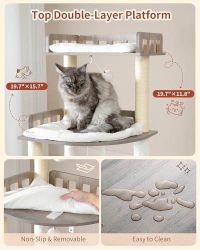 Heybly Cat Tree, 70.5" Wood Tall Cat Tower - Image 4
