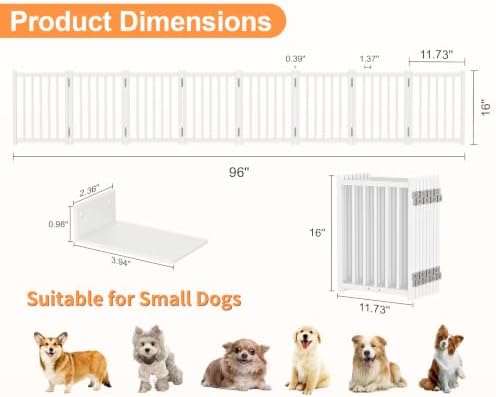 Snughome Short Dog Gate Indoor, Expands Up to 96’’ Wide Foldable Pet Gate - Image 2