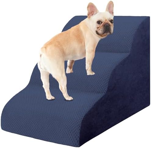 Dog Stairs for Small Dogs, 3 Tiers High Density Foam Dog Ramp, Extra Wide by Heeyoo