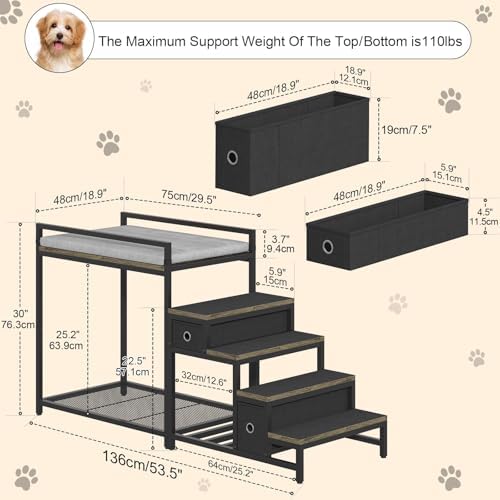Saudism Pet Bunk Bed with Removable Stairs and 2 Drawers, Dogs/Cats Window Perch - Image 3