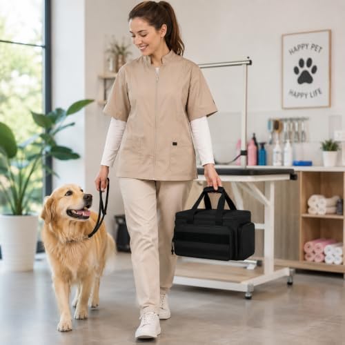 Canvas Dog Grooming Bag, 14-Inch Portable Dog Cat Tote Bag - Image 6