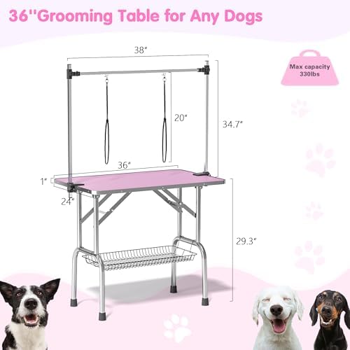 Lyromix 36'' Stainless Steel Pet Dog Grooming Table, Arm/Noose/Tray - Image 2