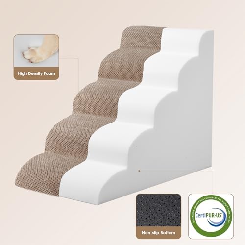 EHEYCIGA Curved Dog Stairs Ramp, 5-Step High Beds, 22.6" H Pet Step - Image 2