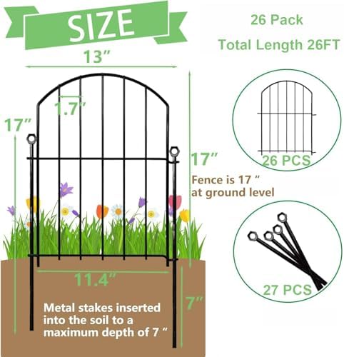 Decorative Garden Fence 17inx13in, 26 Pack Rustproof Metal No Dig Fence Animal - Image 2