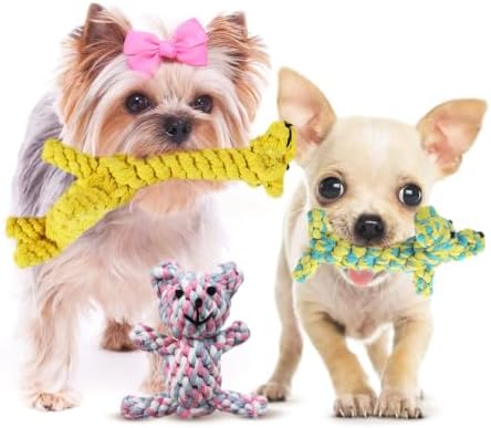 SunGrow Cotton Rope Knot Puppy & Ferret Toys, Tough Teething Chewable Teddy Bear - Image 2