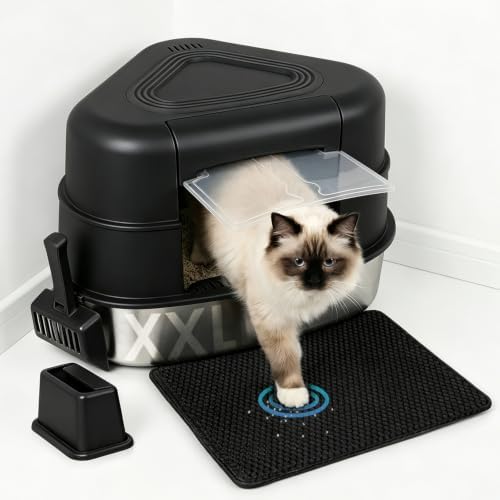 Stainless Steel XXL Corner Cat Litter Box by Kettnjoy
