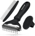 3-in-1 Pet Grooming Kit Rake Metal Comb & Bath Brush Black by Unknown