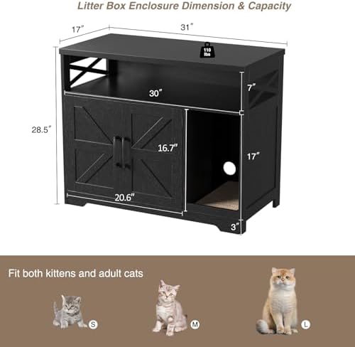 Halitaa Cat Litter Box Enclosure, Hidden Litter Box Furniture - Image 2
