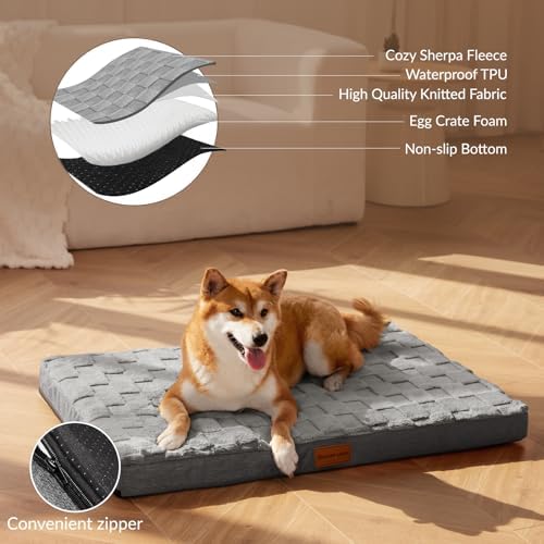 Patas Lague Orthopedic Large Dog Bed Washable Pet Crate Mat 36''X24'' Grey - Image 3