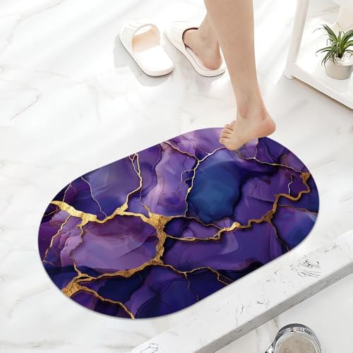 Deep Purple Gold Marble, Super Absorbent Quick-Drying Bathroom Mat Rug - Image 6