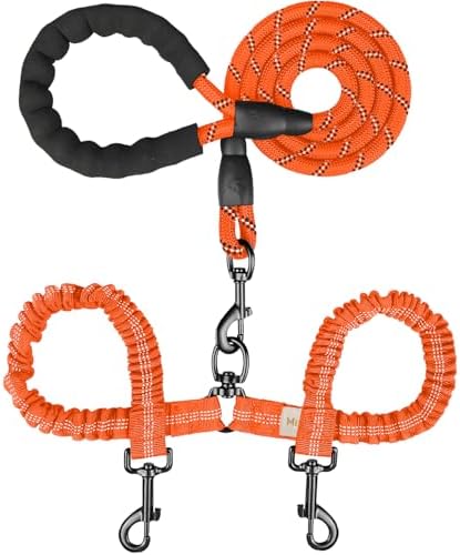 Double Dog Leash, No Tangle Dual Leash, 360° Swivel Tangle Free Bungee by MingXpets