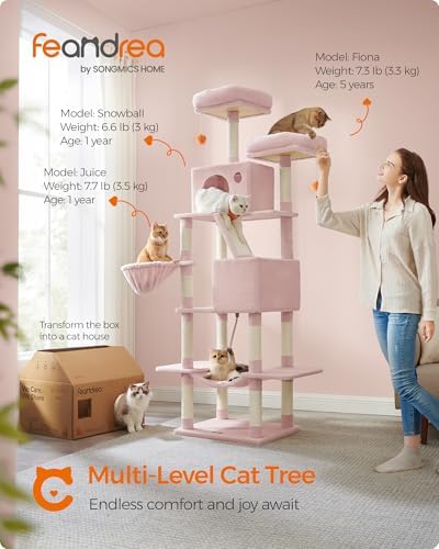 Feandrea Cat Tree, 81.1-Inch Large Cat Tower, Jelly Pink - Image 3
