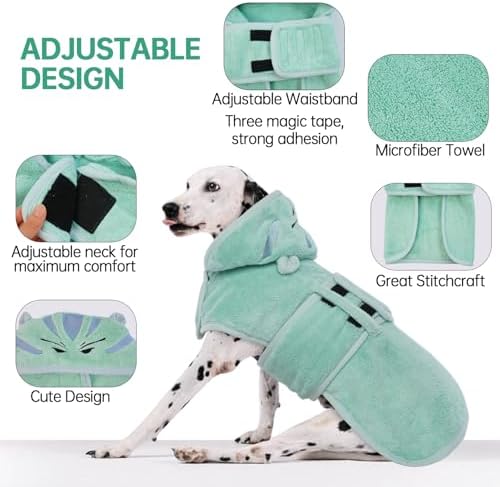 Dog Bathrobe, Fast Drying Coat, Super Absorbent Bath Towel Green XS - Image 3
